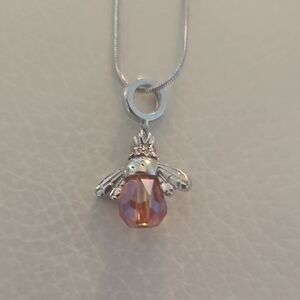 Elegant Silver and HoneyBee Crystal Pendant Necklace